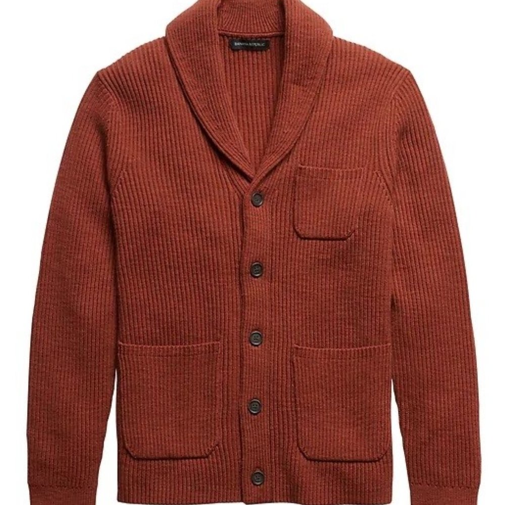Banana Republic Organic Supima Cotton Shawl Collar Rich Orange Cardigan